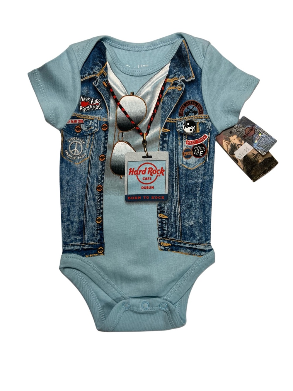 Hard Rock Cafe Dublin Ireland Light Blue with Fun Print Size 6M NWT